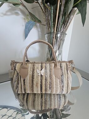 Neutral Woven Butterfly Accent Satchel - Beige